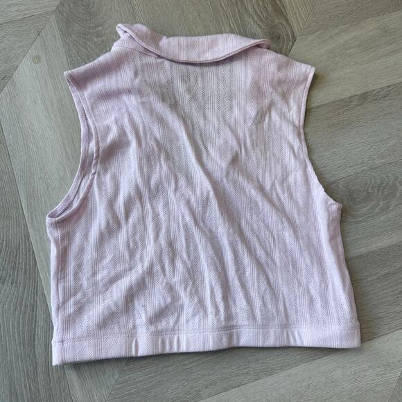 NEW Pacsun Lavender Purple Pointelle Knit Crop Polo Shirt Collar Top M Medium - Picture 2 of 7